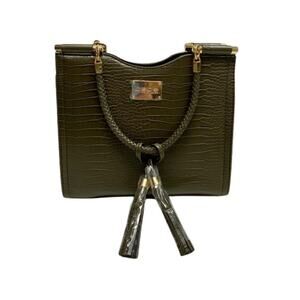 New BEBE Natalie Croco Hunter Shopper Gold Tone Hardware Crossbody Strap Purse